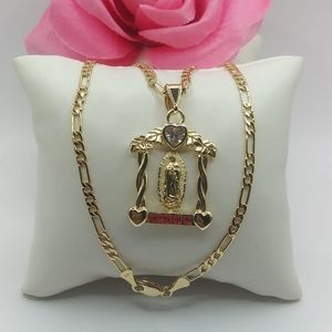 14k Gold plated Chain with virgin of Guadalupe pendant for woman